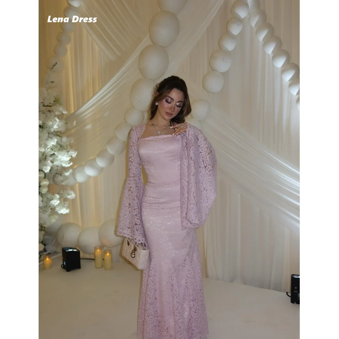 Lena Customized Women's Evening Dress for Elegant Party Dresses Fish Tail Long Sleeves Square Collar Lace Ball Gowns Luxurious