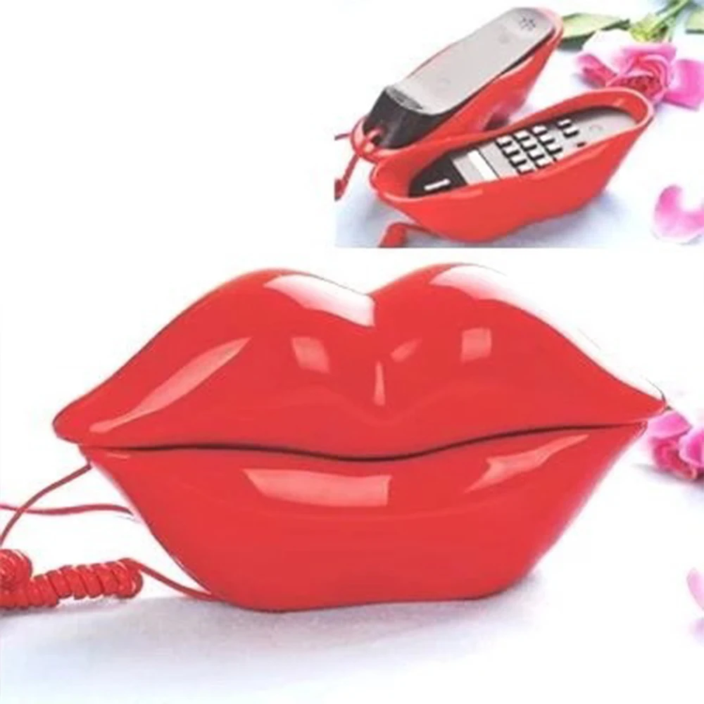 Novelty Lips Telephone Hotel Office Decoration Red Pink Rose Red Mouth Lip Shaped Phone Landline Desk Corded Phone for Home