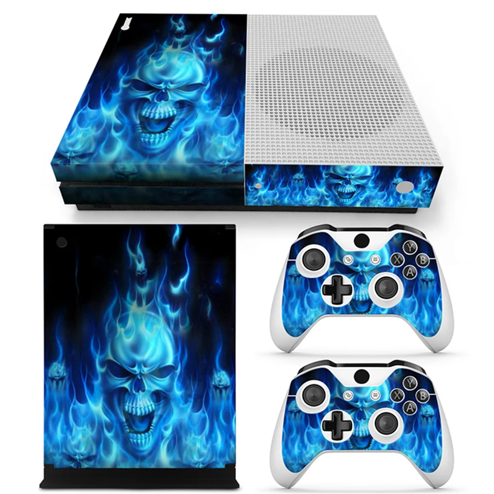 Skulls Free drop shipping Protective Vinyl Sticker For Xbox One S Console + 2pcs Controllers Skins For Xbox One S