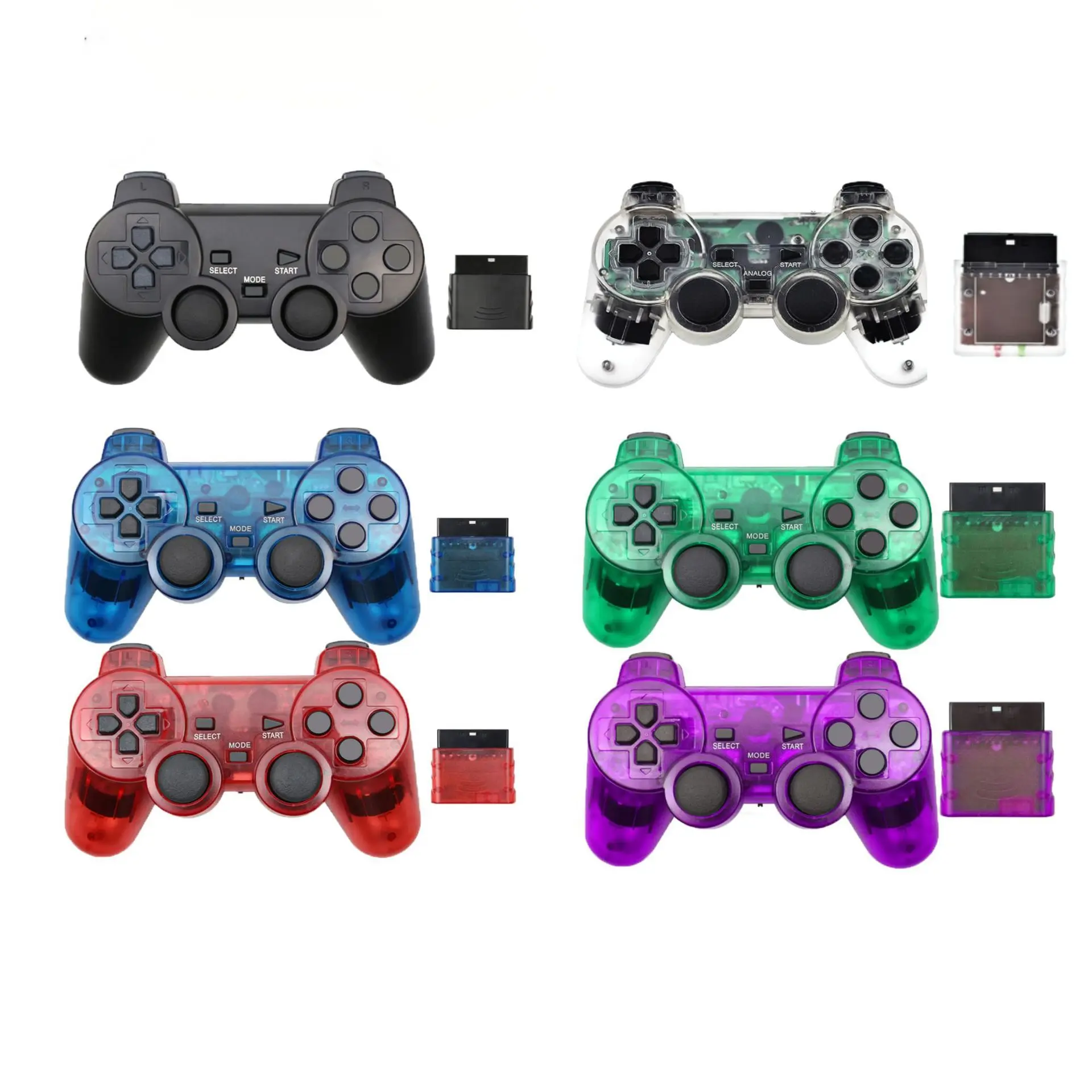 Transparent Color Wireless Gamepad For Sony PS2 2.4G Vibration Joystick Blutooth Controller For Playstation 2 Joypad