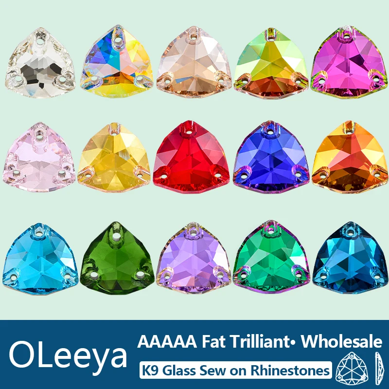 OLeeya K9 Glass Flatback Rhinestones Sew-On Stones DIY Triangle Sewing Crafts Decorations Crystals for Clothing Dress Garment
