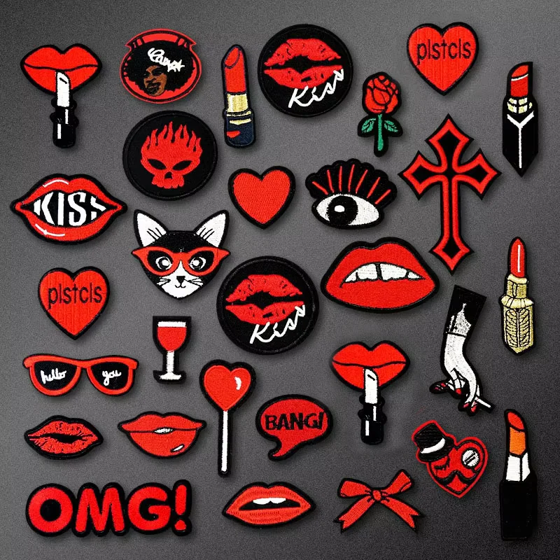 Cross Kiss Lipstick DIY Cloth Badges Patch Embroidered Applique Sewing Clothes Stickers Apparel Accessories Badge Patches