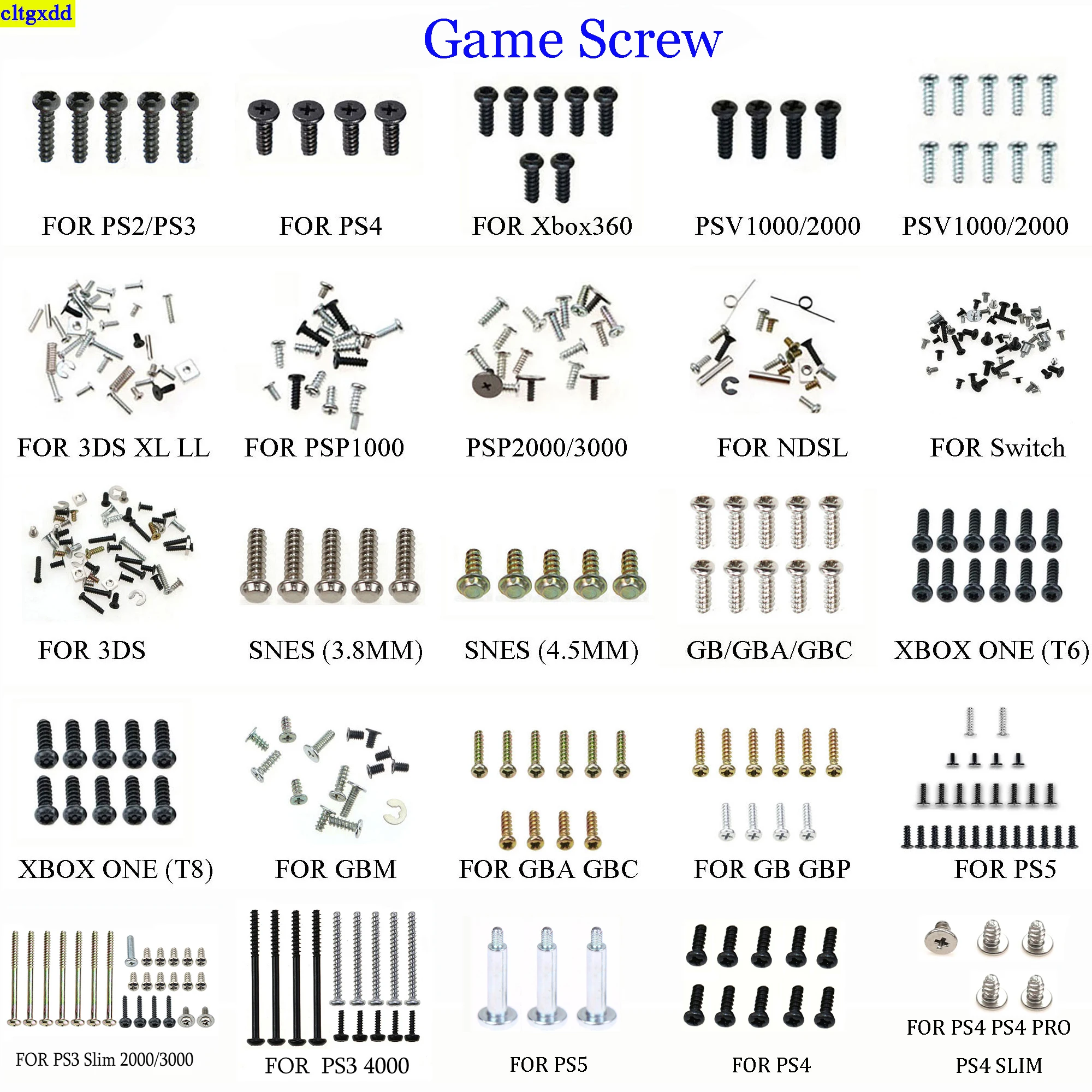 Cltgxdd 1 Set of Game Screws for GB GBA GBP PS2 PS3 PS4 Pro PS5 XBOX 360 XBOX ONE 3DS XL SNES NDSL Set of Repair Parts