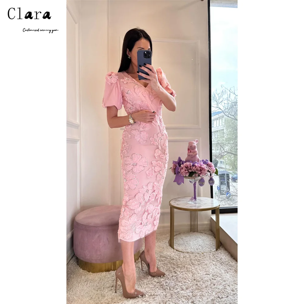 Clara Custom Pink V-neck Flower Fishtail Evening Dresses for Woman Party Wedding Elegant Chic Woman Evening Dress Women's Prom