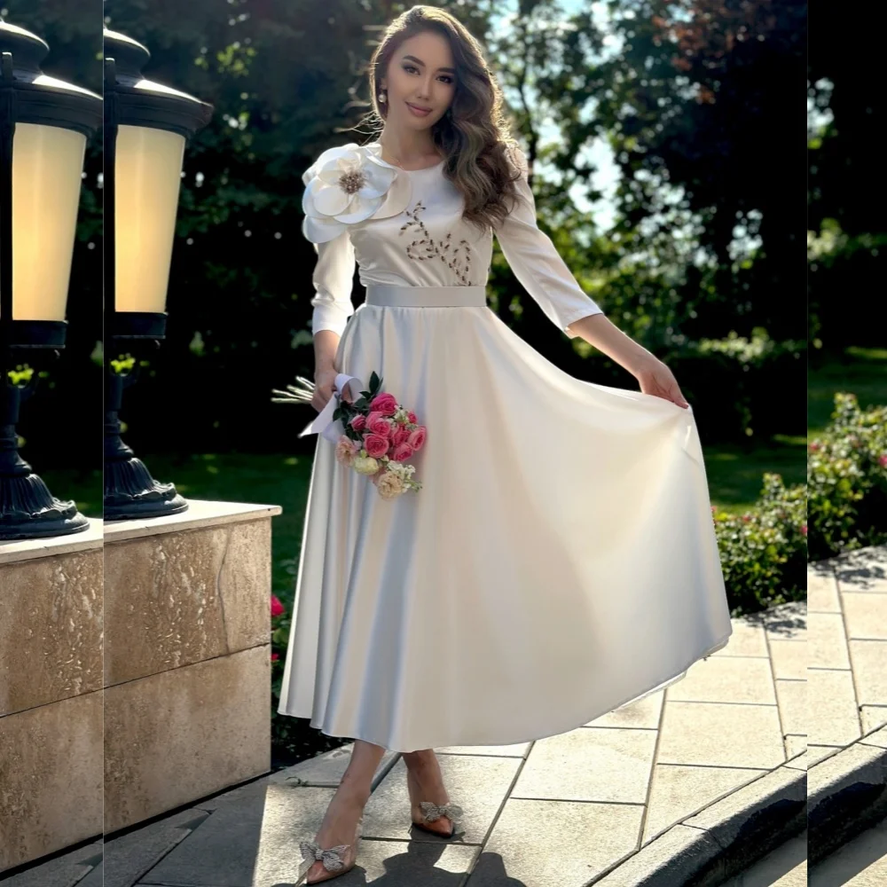 Customized Casual Simple Charmeuse Sequined Pleat A-line Scoop Neck Midi Dresses Bespoke Occasion Classic