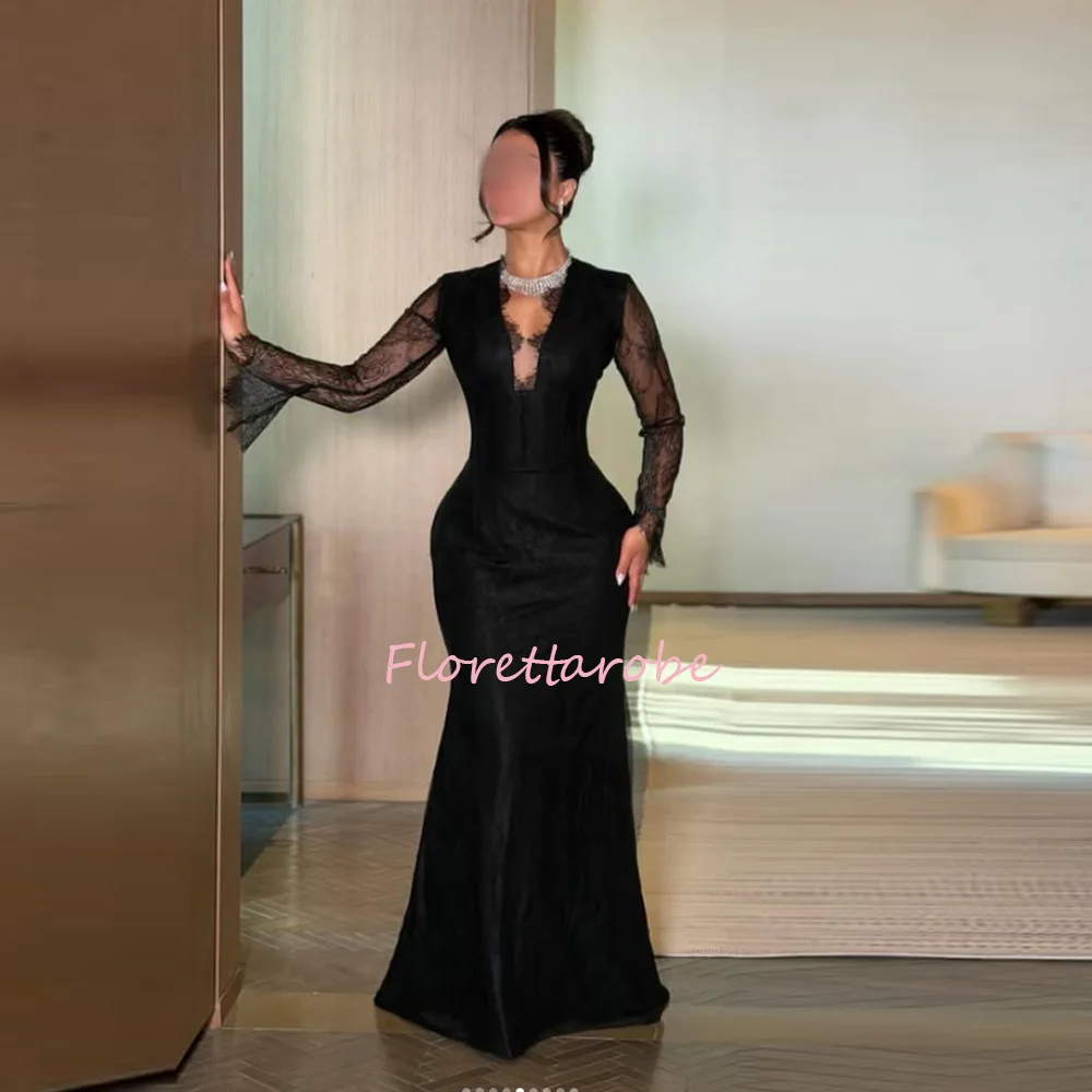 Customized Black Long Sleeve Lace Evening Dresses Elegant Women Party Dress Mermaid Floor Length Formal Prom Gowns Banquet