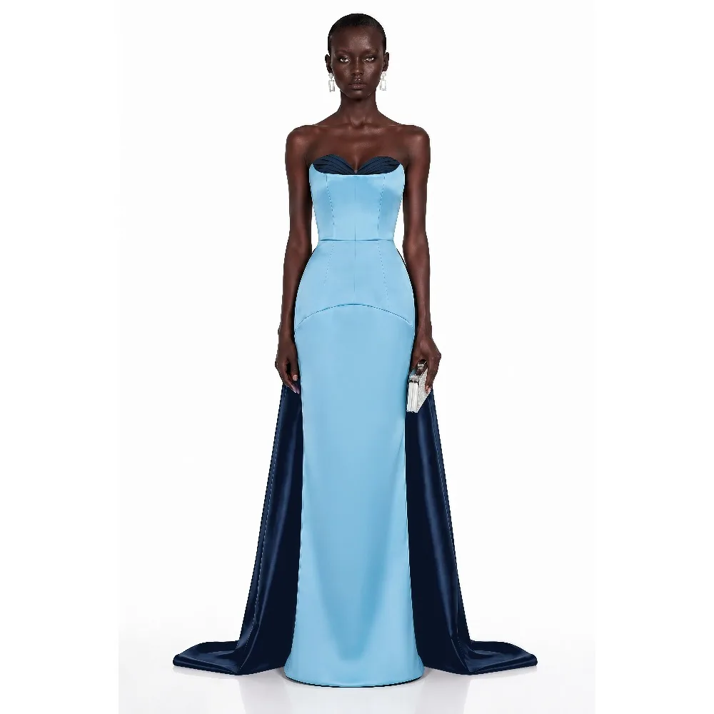 Customized Satin Evening Dresses with Train Strapless Sheath Women's Formal Evening Gowns Wedding Party Attire Dress 2026 Long