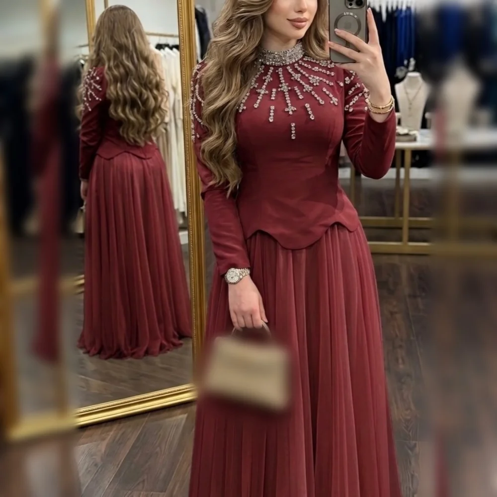 Customized Prom Dresses 2026 Formal Evening Gowns Rhinestone High Collar A-line Long Dresses Elegant Wedding Party Dress