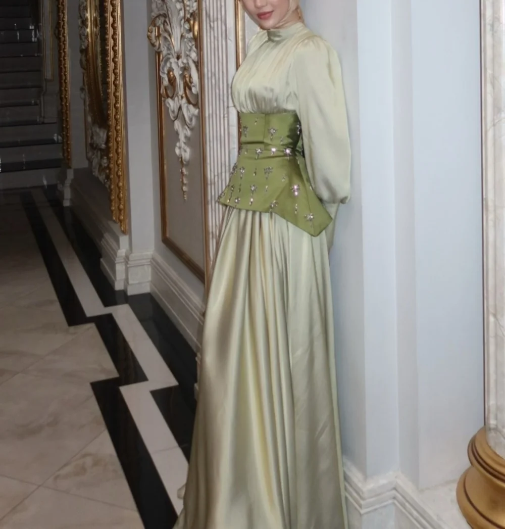 Customized Elegant Glitter Evening Gowns Long Sleeves Pleat A-line Long Dresses Formal Party Dress for Wedding Guest Classic