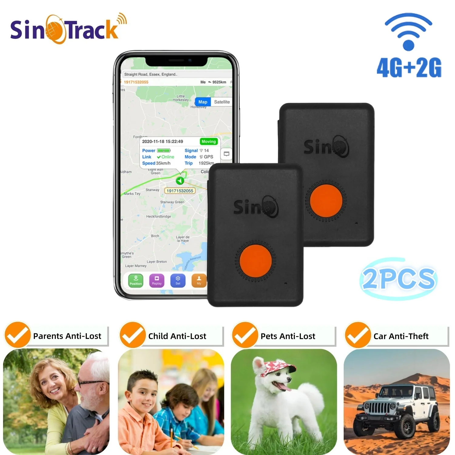 4G GPS Tracker 2PCS ST-904L Mini Builtin Battery Waterproof for Kids Parents Car Pet Child Anti-Lost Device With Free APP