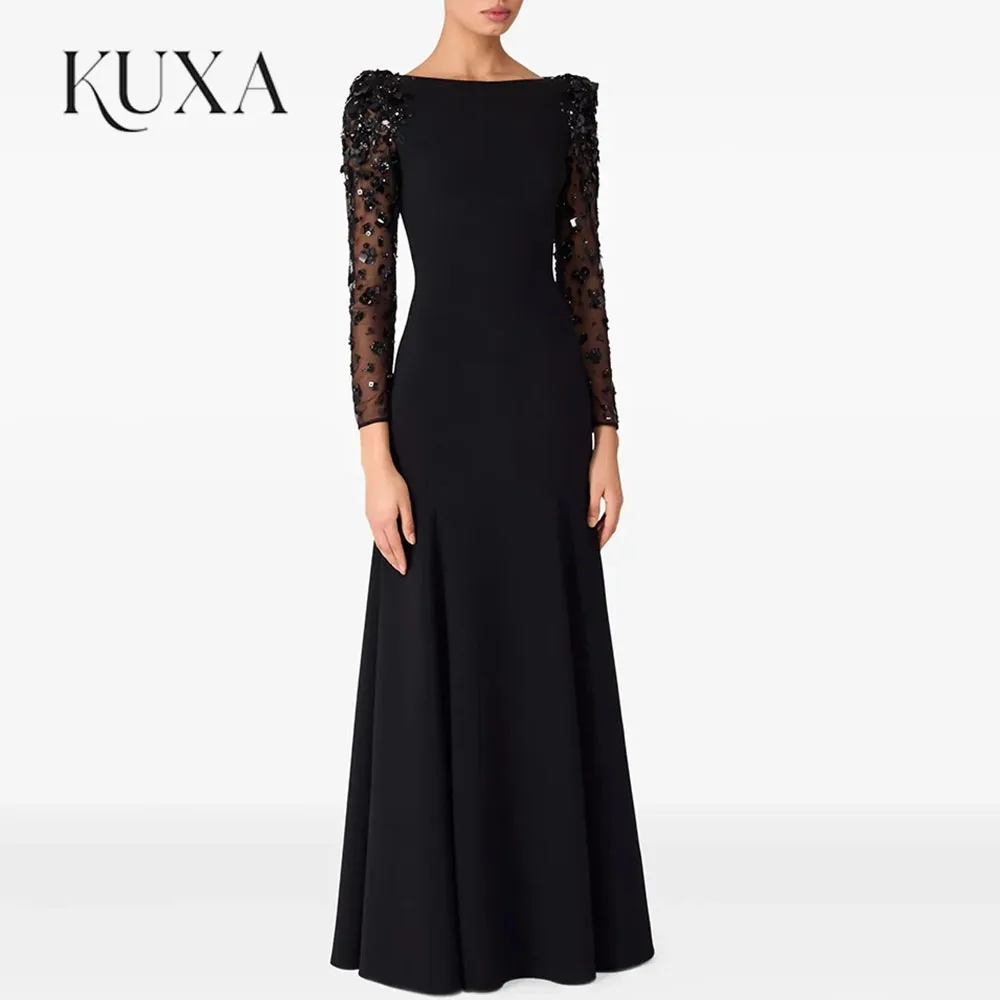 KUXA Newest Fashion 2025 Designer Party Vestido Women's Spliced Mesh Diamonds Beaded Long Sleeved Long Dresses Customized 2026