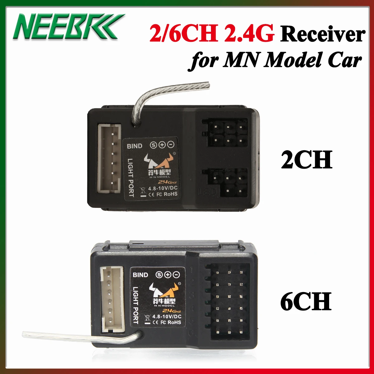 2CH 6CH 2.4G Receiver LED Light Port 4.8-10V DC for 1/12 MN82 MN86 MN78 MN128 MN168 RC Crawler Car Boat Tank Model Part
