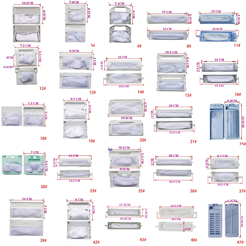 Washing Machine Filters, Various Washing Machine Filter Boxes, Washing Machine Filter Bags, Pockets, and Hair Remover Accessory
