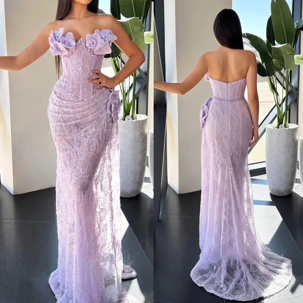 Fashion Mermaid Evening Dresses For Women Sweetheart Neck Sleeveless Gown Sequins Beaded Appliques Sweep Train Dress Customized