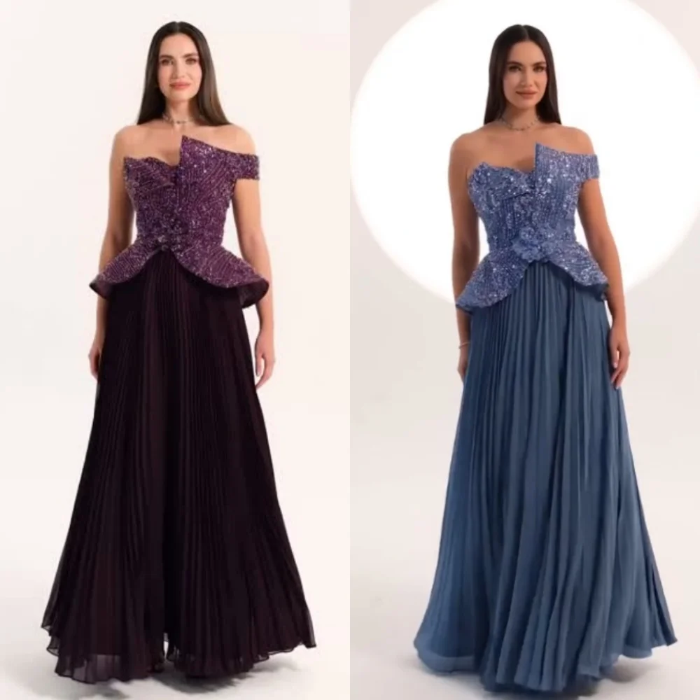 Customized Chiffon Sequined Pleat A-line One-shoulder Long Dresses Bespoke Occasion Evening Formal Exquisite Sparkle