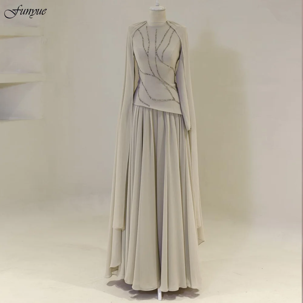 Customized Muslim Evening Dresses Luxury 2025 Elegant Robes De Soirée Formal Mother of the Bride Dress with Cape Chiffon Beaded