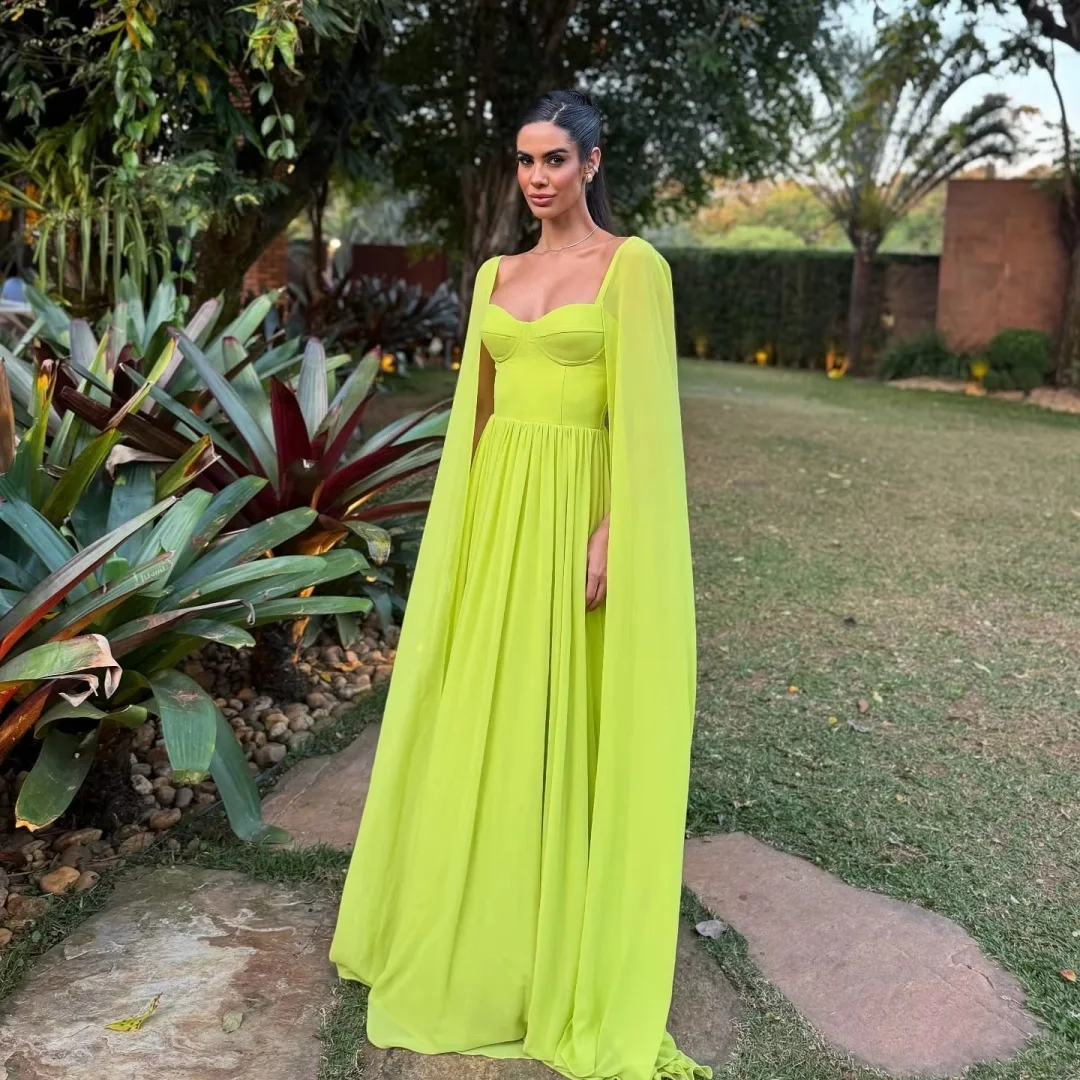 Cape Evening Dresses Square Neck Women Prom Dress Long Formal Gown for Party Wedding Guest Dress Customized