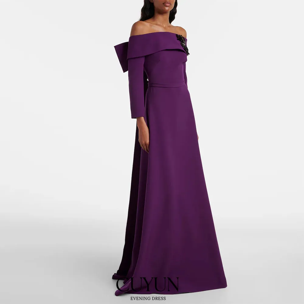 CUYUN Customized Purple Women Evening Dresses Floor-Length 3/4 Sleeves Formal Gown Beading Party Gown Vestidos De Fiesta