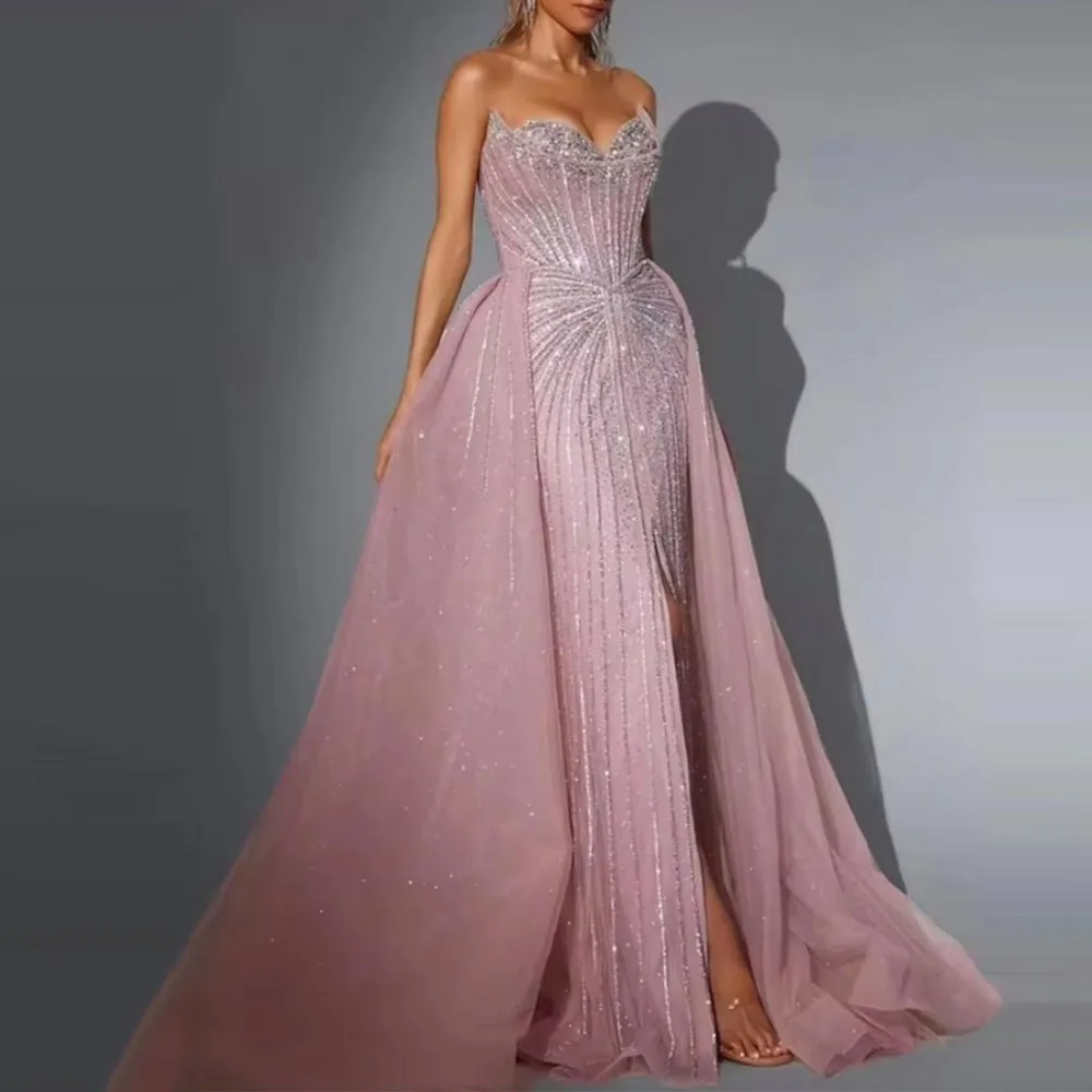 Customized Elegant Beading Vestidos Para Bodas Mujer Invitada Dress For Women Sexy Prom Dresses Robes De Soirée Evening Dress