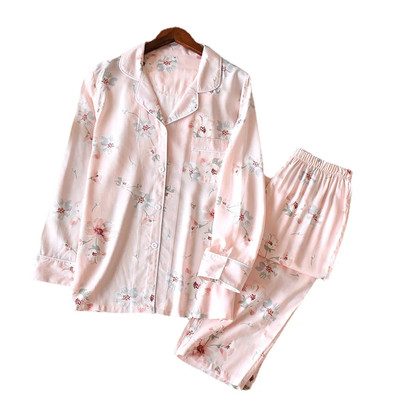 Pyjama en fibre de viscose de style japonais pour femmes, manches longues, impression de fleurs Fjimbibées, service à domicile, printemps et été, nouveau