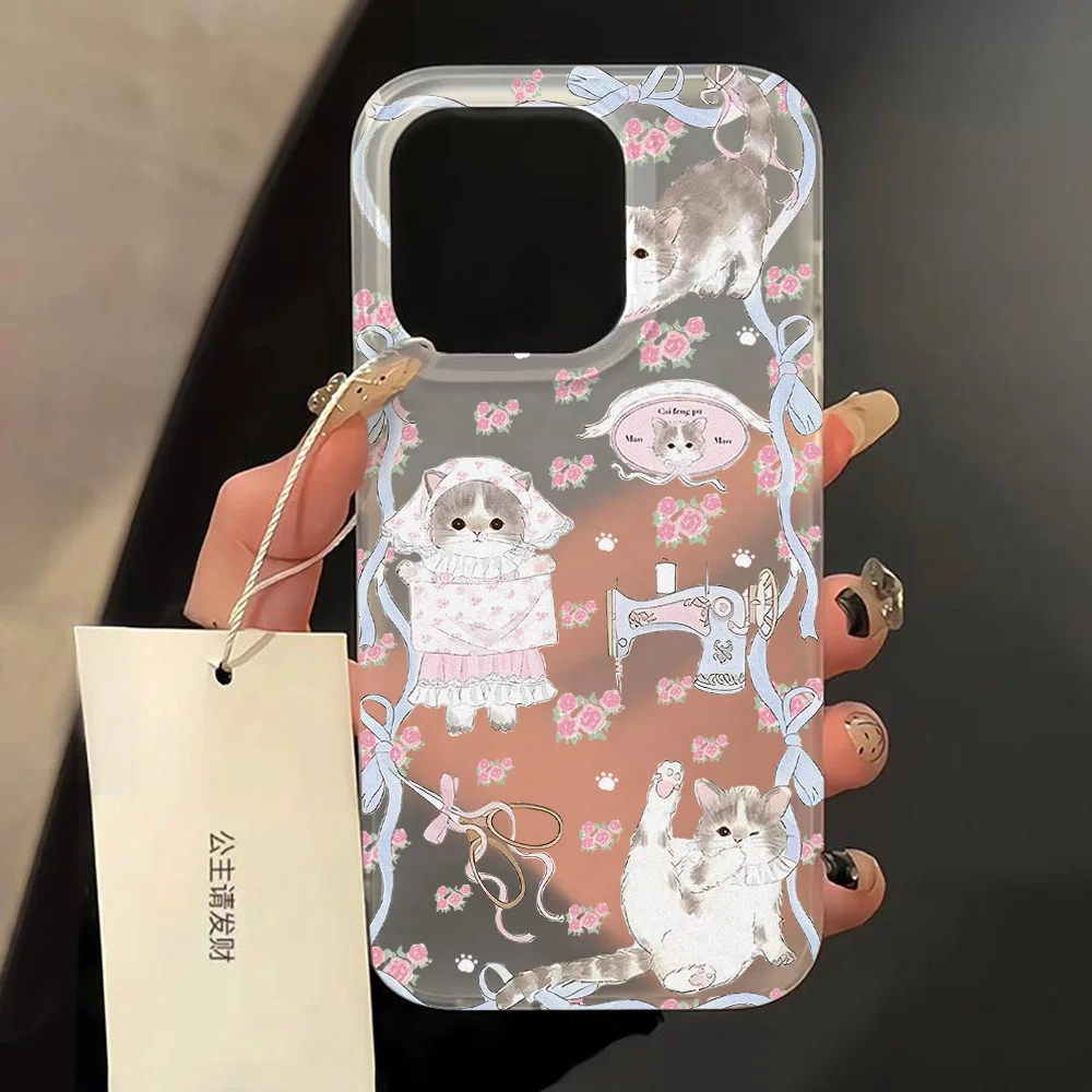 Coque de téléphone chat de dessin animé mignon pour iPhone, coque en silicone souple translucide, iPhone 15 Pro, iPhone 14, iPhone 13, iPhone 12, iPhone 11 Pro Max, iPhone 13 Mini, iPhone 14 Plus