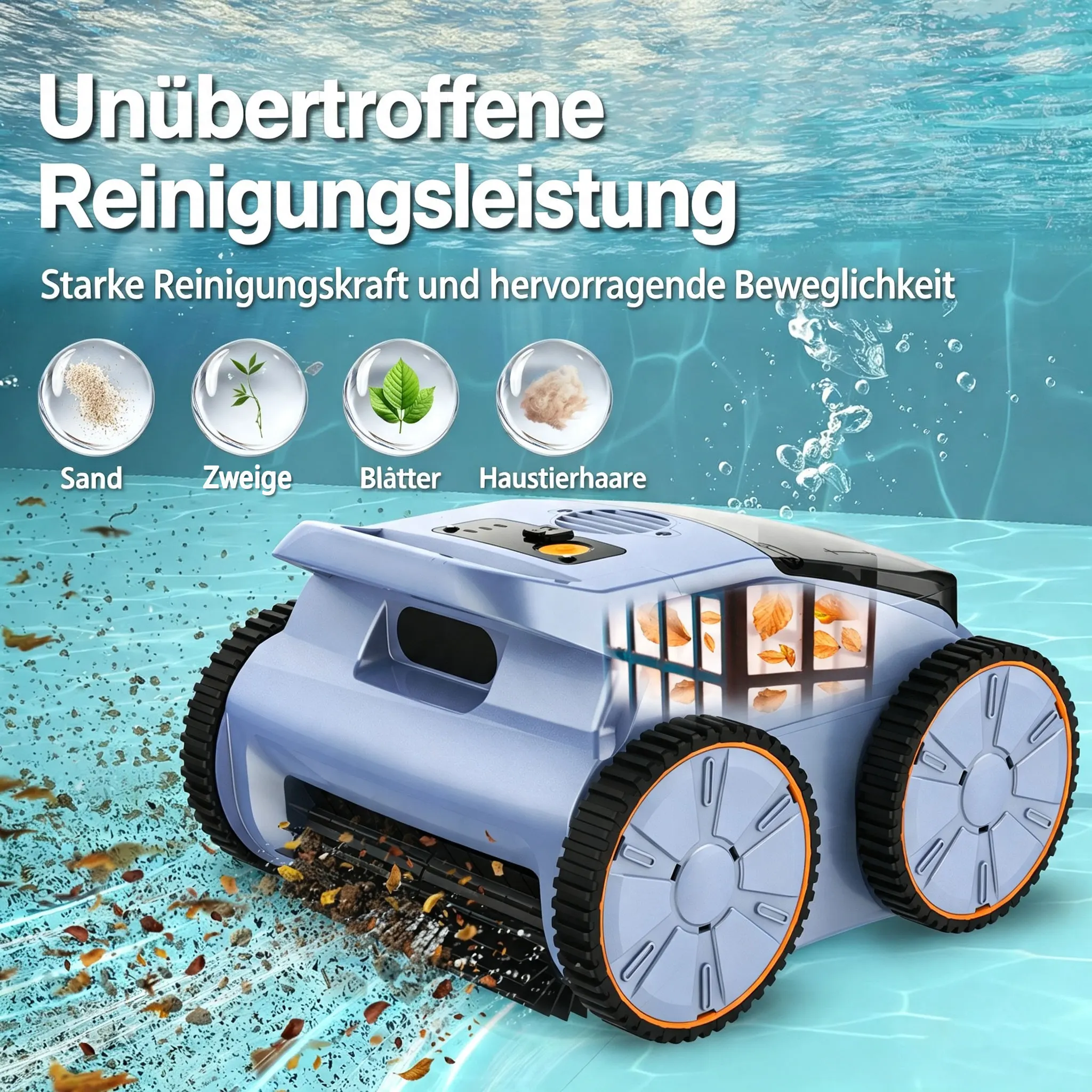 Seauto SAT 20 Aspirateur robotisé pour piscine, jusqu'à 180 minutes d'autonomie, nettoyeur de piscine robotisé pour piscines hors sol, aspirateur pour piscines creusées, capable de gravir les murs,