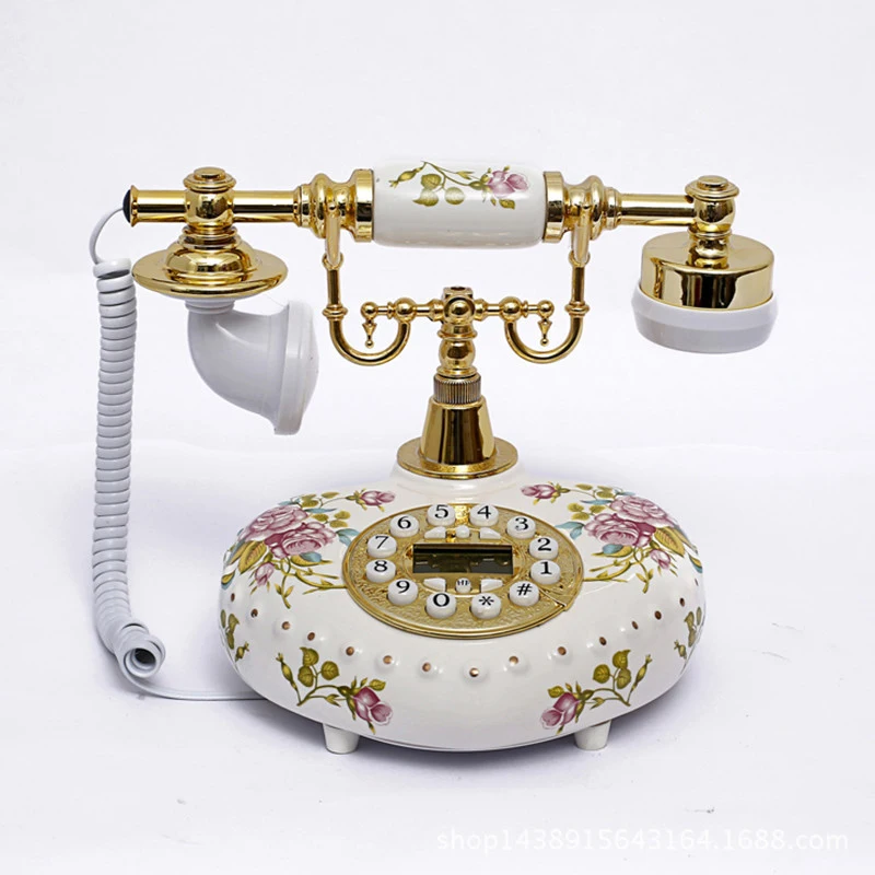 Corded Old Fashion Landline Phone, Caller ID, Button Dial, Heart Shaped Base Wired Home Office Telephone Ceramic Antique Style