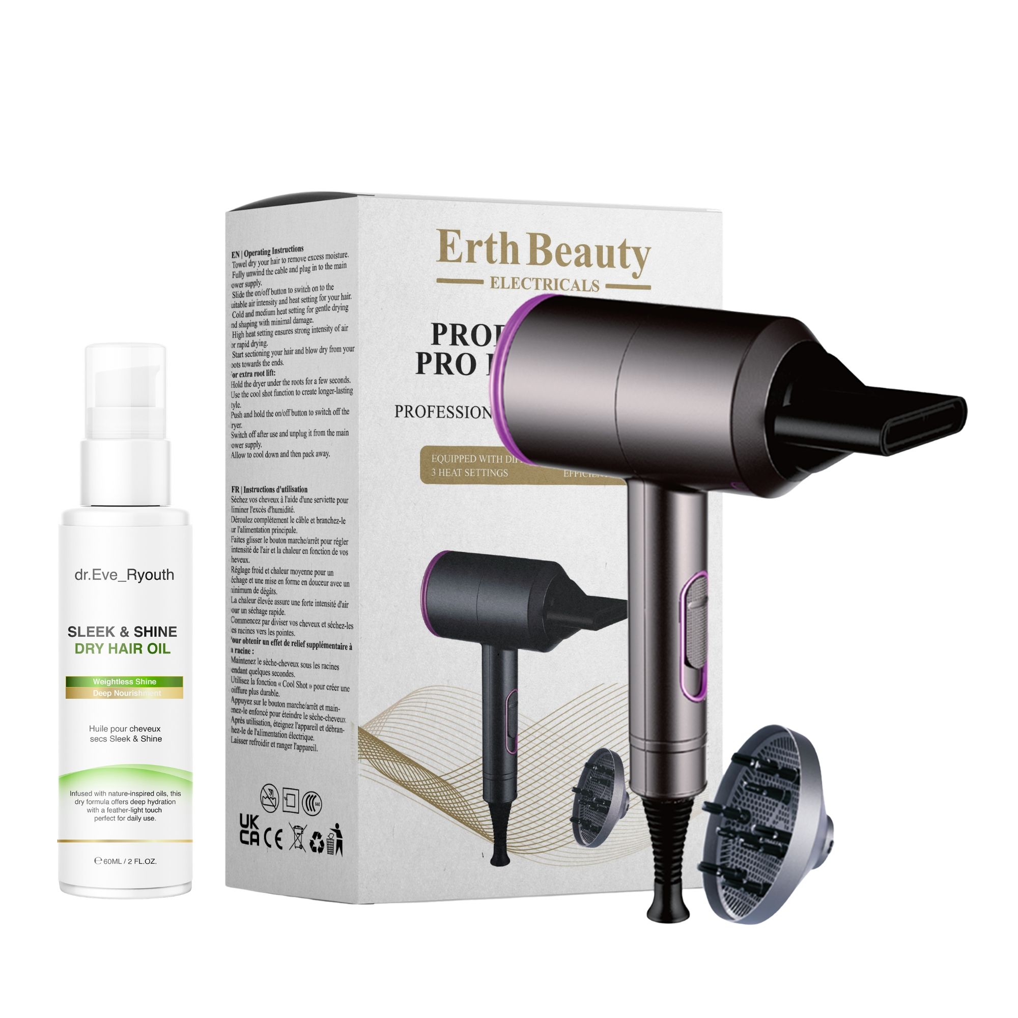 Dr Eve Ryouth Asciugacapelli Professionale con Olio per Capelli Secchi