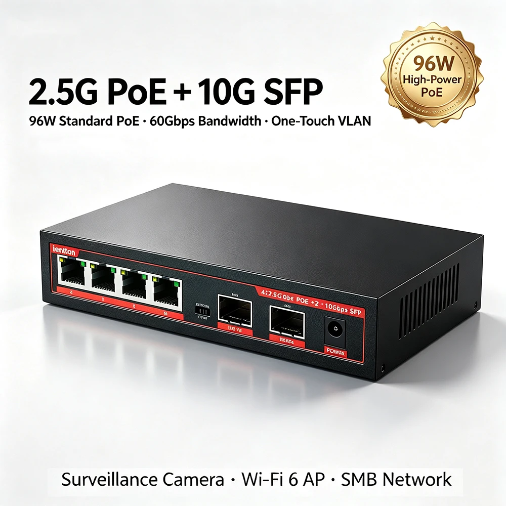 Switch PoE 96W 2.5G 6 ports non géré, switch réseau Gigabit 2500M Base-T, emplacements SFP+ 10G, switch Ethernet 2500 Mbps pour routeur Wifi