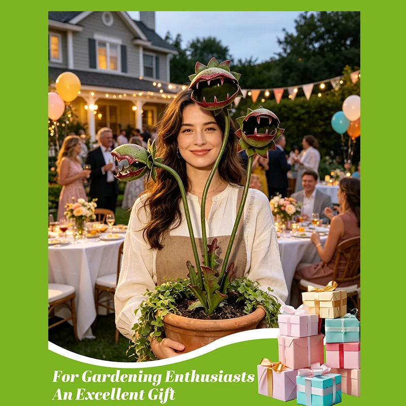 Piquet de jardin en fer forgé Plante Piranha, Fleur carnivore amusante simulée, Décoration extérieure pour jardin, Ornement de pelouse en métal pour fête de jardin
