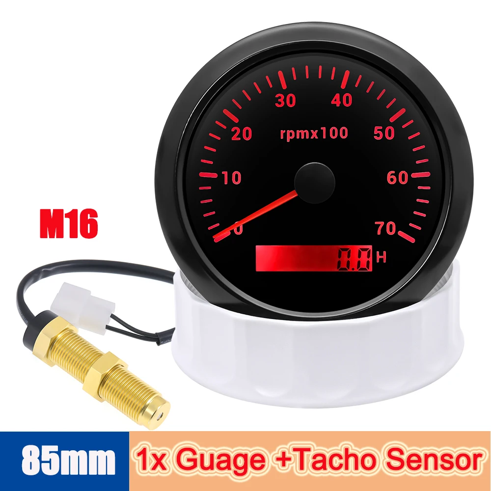 Compteur de tachymètre automatique avec LED, compteur de voiture diesel, pointeur rouge, compteur de tachymètre avec 7 clignotants, dimensions de voiture diesel, sexe pour 1-12 cylindres, AD 85mm, 7000 tr/min
