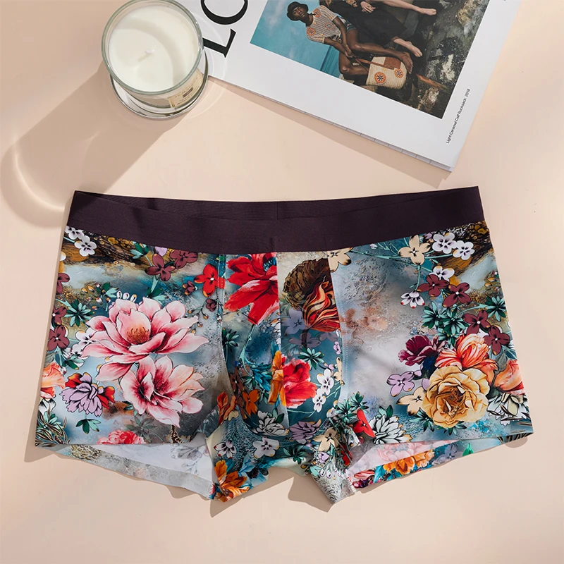 2024 sexy nouveaux hommes culottes sous-vêtements homme hommes boxer hommes boxer glace soie hommes impression sous-vêtements mâle sans couture hommes spandex
