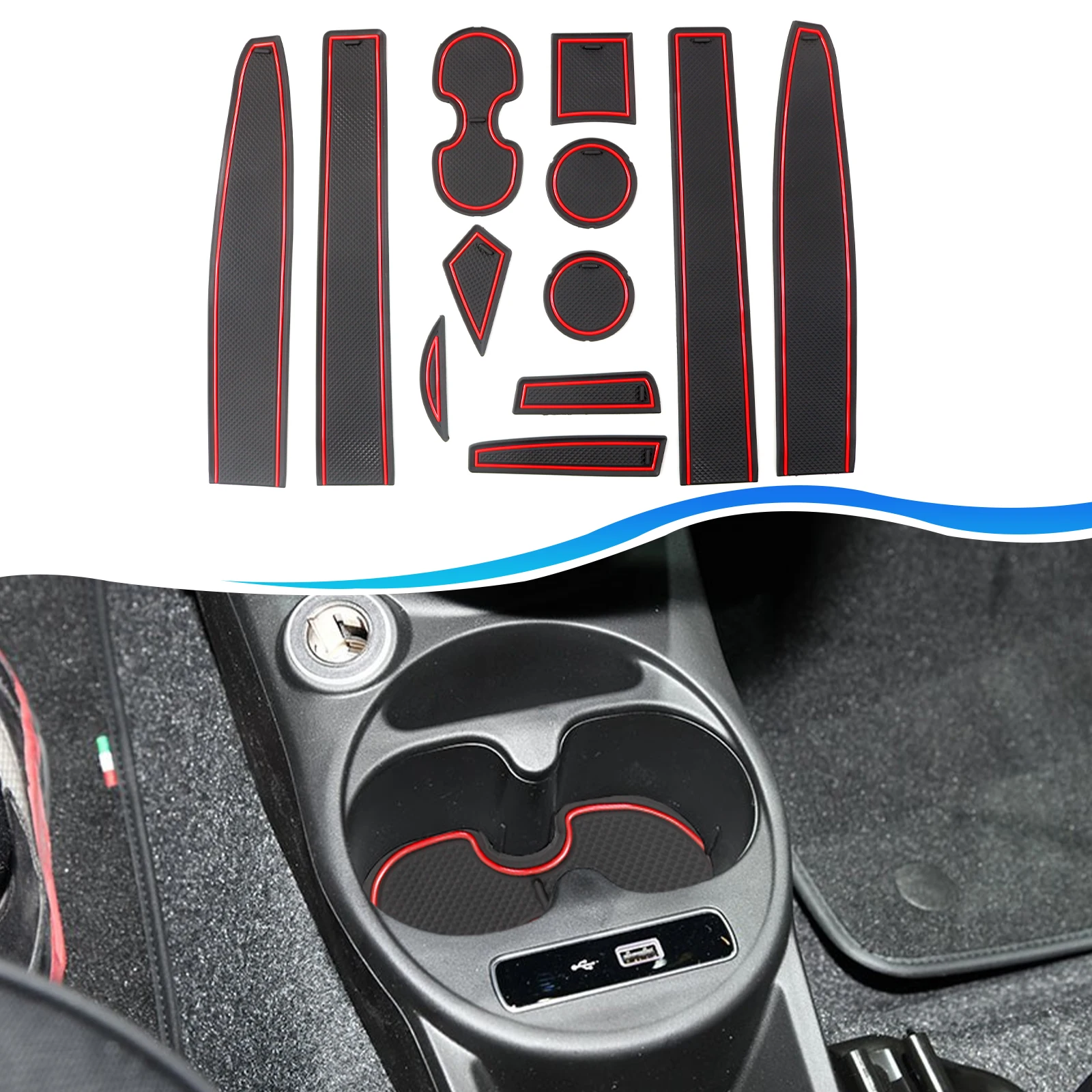RUIYA pour 2020 Fiat 500 / Fiat Abarth 595 Tapis de Porte de Voiture Anti-dérapant Tapis de Fente Auto Intérieur Fiat 500 Accessoires 2020