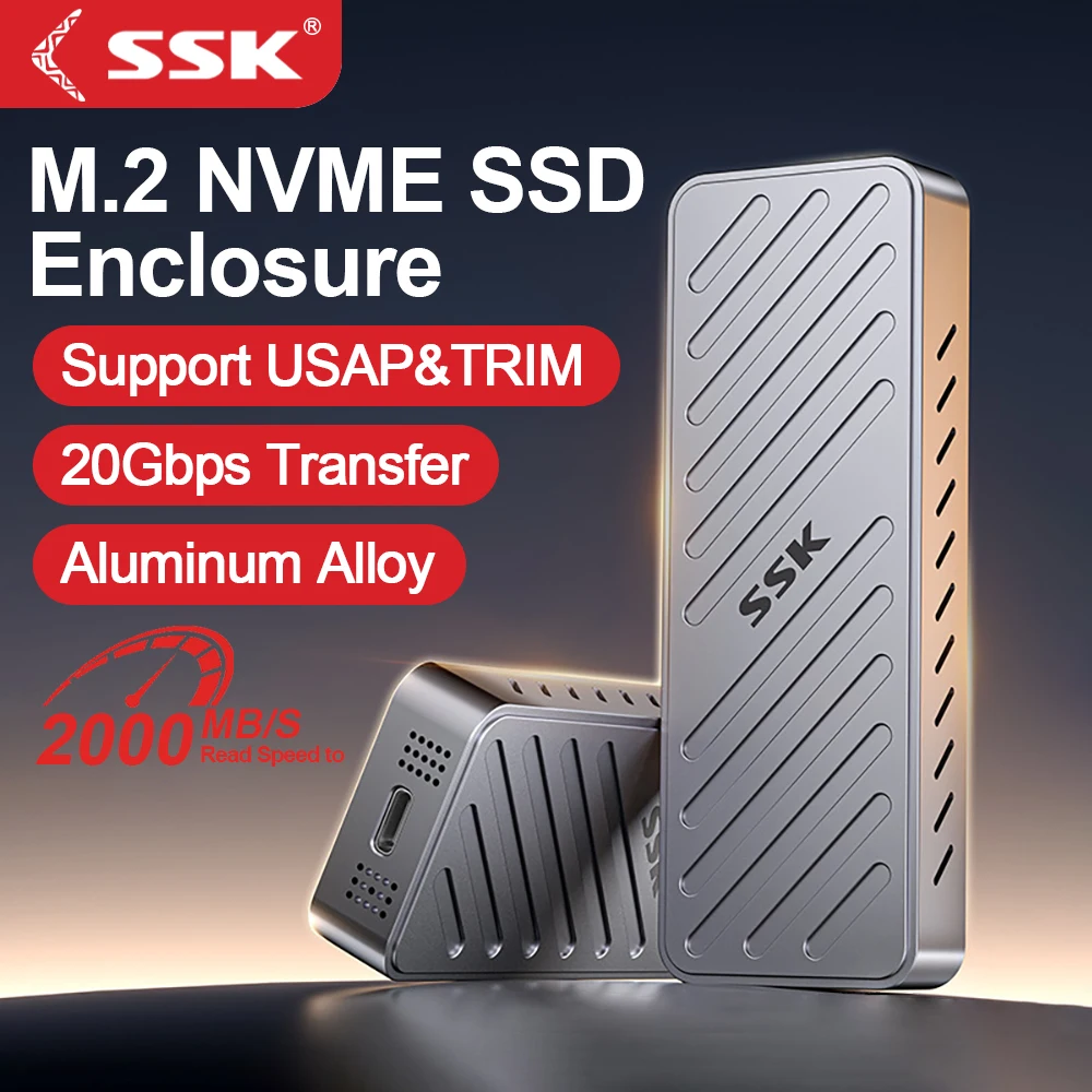 Boîtier de disque dur externe SSK M.2 NVMe, boîtier SSD 20Gbps, alliage d