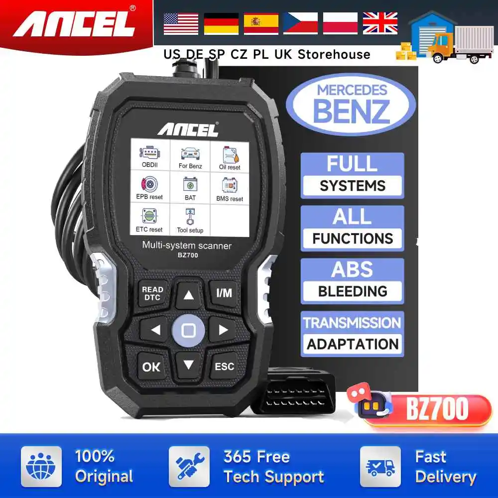 Scanner automobile OBD2 ANCEL BZ700 pour Mercedes Benz Sprinter, outil de diagnostic intelligent pour tous les systèmes ABS SRS SAS, réinitialisation de l