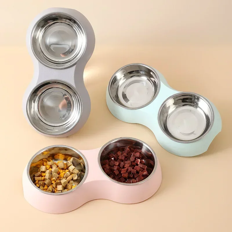 Double bol de nourriture pour animaux de compagnie, verres en acier inoxydable, nourriture pour animaux de compagnie, nourriture pour chien, chiot, fournitures d'alimentation pour chaton, accessoires d'eau