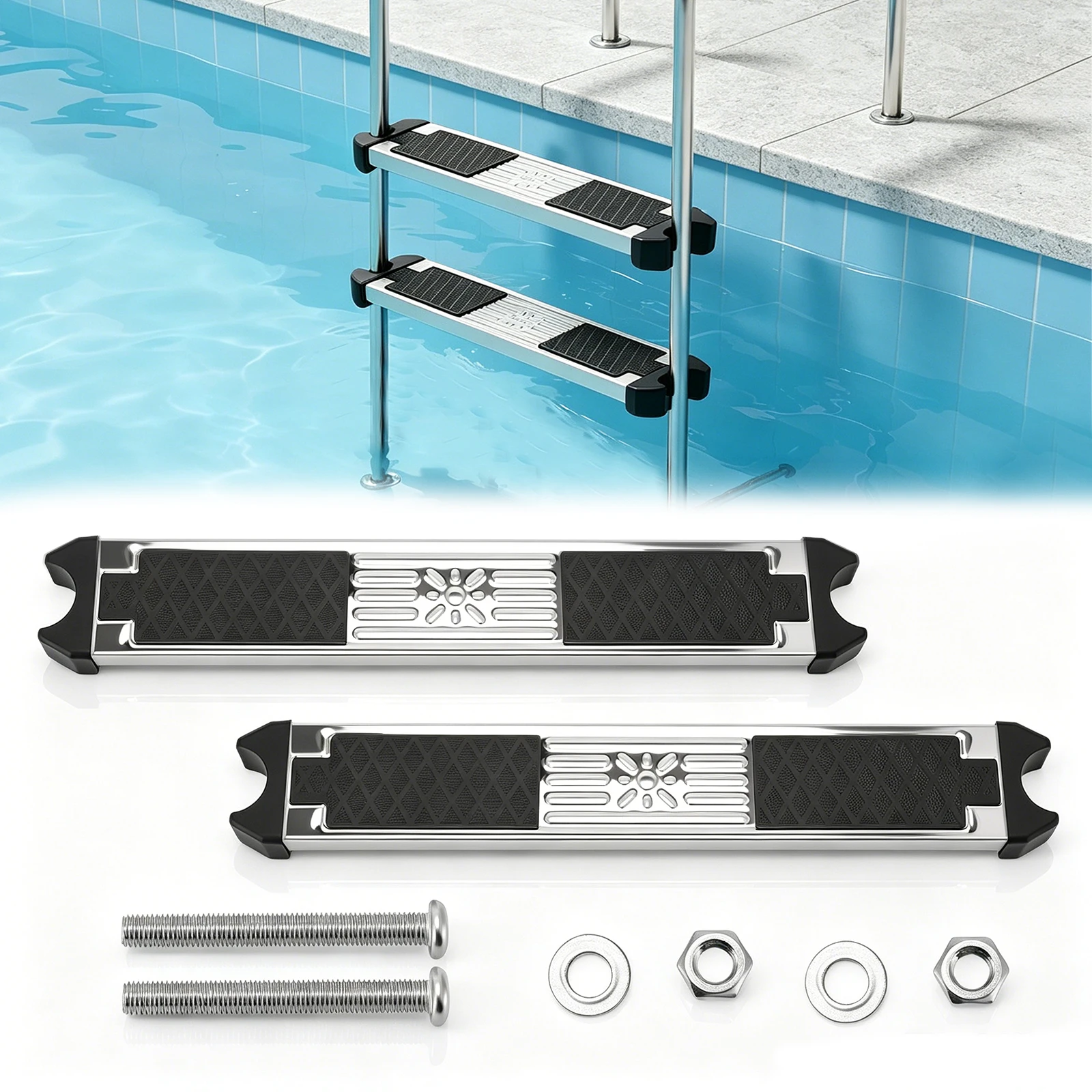 2/3 marches de rechange pour échelle de piscine en acier inoxydable 304 avec patins en caoutchouc antidérapants, marches d'échelle de piscine avec vis, marches d'échelle de piscine pour piscines, spas, 50 x 7,5 x 2,2 cm