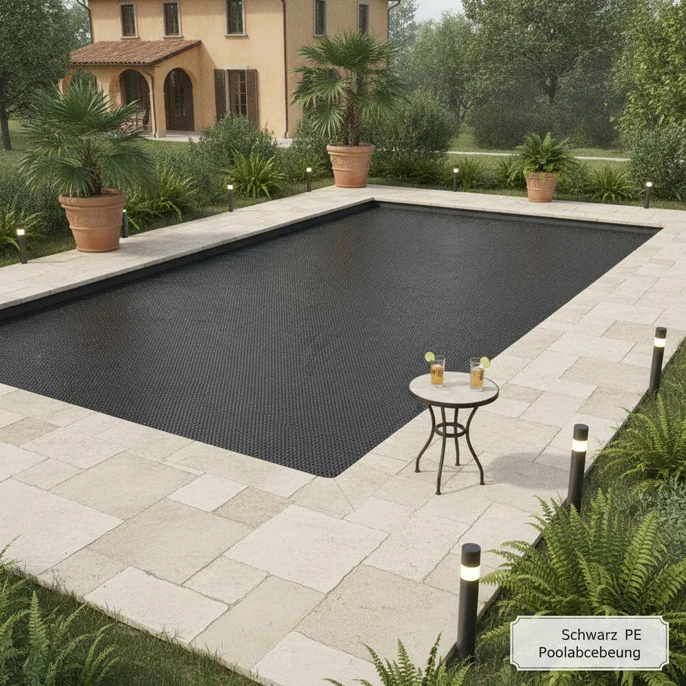 Couverture solaire pour piscine, couverture flottante pour piscine, couverture anti-evaporation pour piscine, couverture de piscine noire 600×300 cm en PE, couverture thermique pour piscine extérieure.
