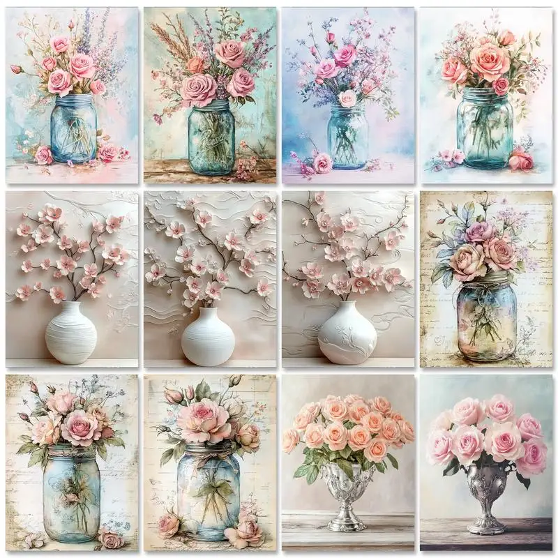 RUOPOTY fleurs bricolage peinture par numéros pour adultes cadre Kits peinture acrylique sur toile photo par numéros maison mur décors bricolage Gi