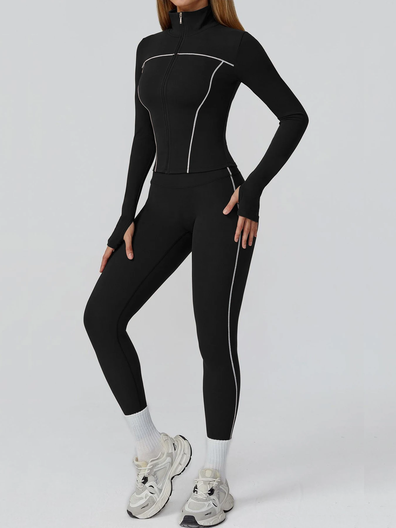 Ensemble de yoga 2 pièces pour femme, tenue de sport, survêtement de fitness, legging de gym, haut de sport à manches longues, soutien-gorge de yoga, vêtements de sport