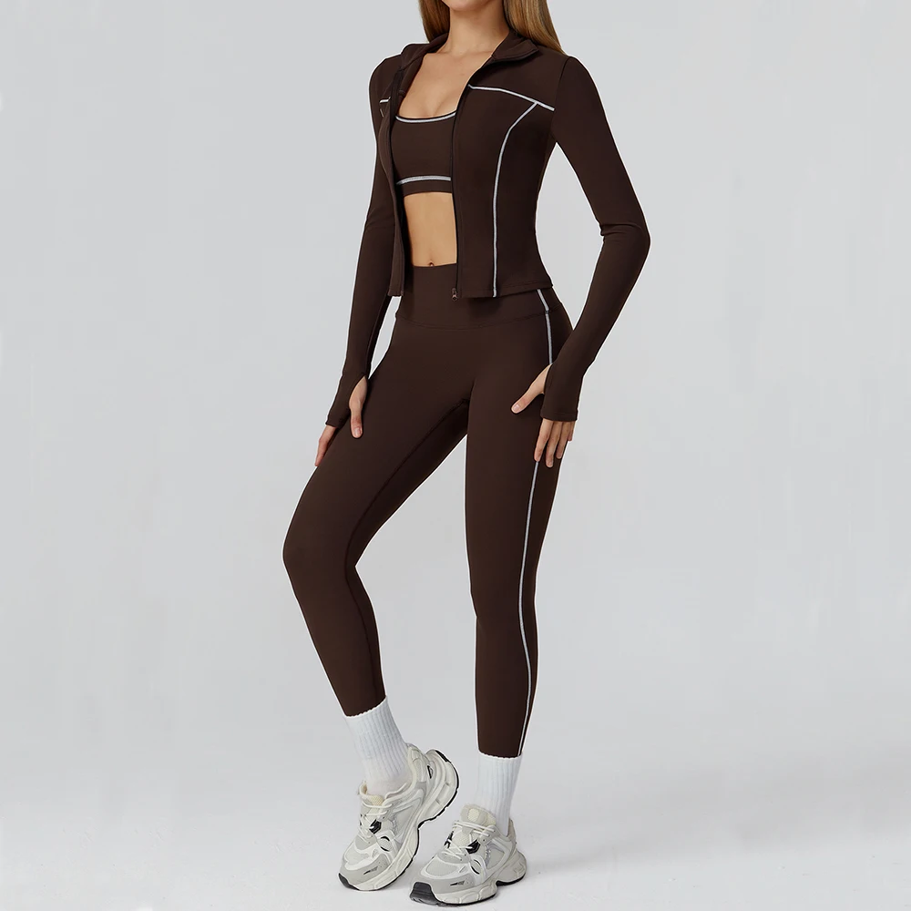 2/3 pièces costume de Yoga ensemble de sport ensemble de sport pour femmes vêtements d'entraînement de Fitness femme à manches longues soutien-gorge de sport vêtements de sport vêtements de Yoga