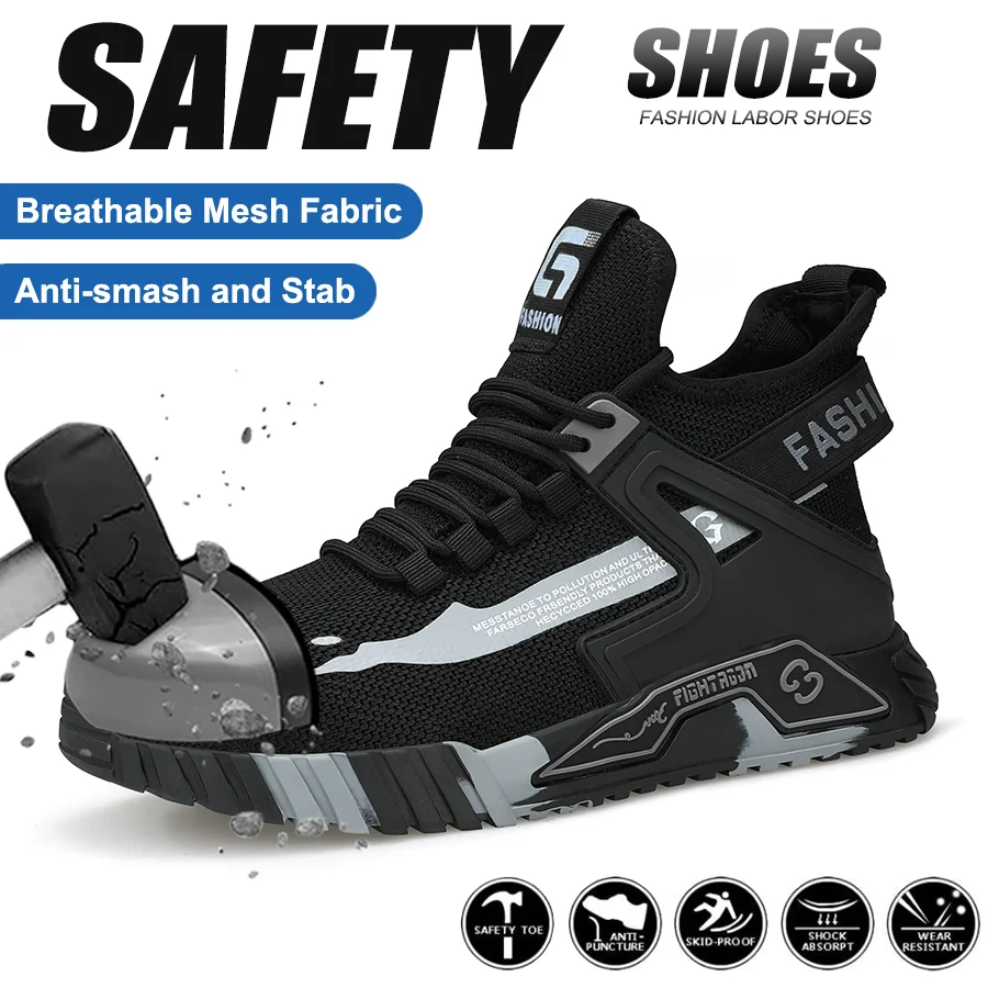 Chaussures de travail à embout en acier pour femme, chaussures de sécurité anti-perforation, chaussures de sécurité montantes pour homme, bottes de sécurité pour homme, bottes de sécurité d