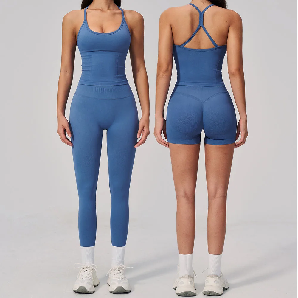 Ensemble de yoga sans couture pour femmes, 2 pièces, ensemble de fitness, ensemble de sport respirant, haut de sport, leggings de course à pied, cyclisme, vêtements de sport, vêtements de gym