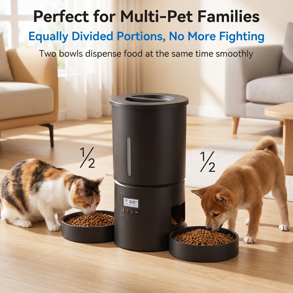 Distributeur automatique de nourriture pour animaux de compagnie 4,2L avec double bol intelligent, distributeur de nourriture pour chats, machine à nourriture pour chiens avec dosage quantitatif programmé.