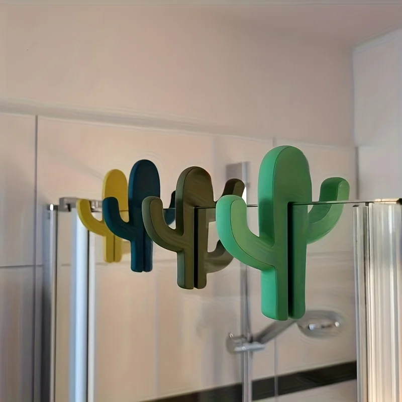 Lot de 2 supports de salle de bain en forme de cactus vert, crochet de porte de salle de bain, crochet de douche portable, crochet de salle de bain multifonctionnel, équipement de rangement de salle de bain et étagère de rangement