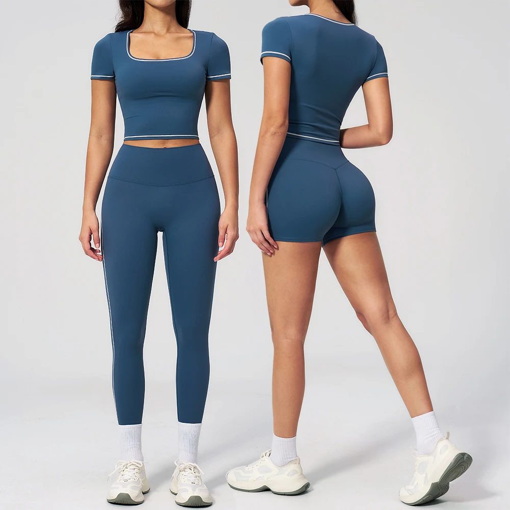 Ensemble de yoga pour femmes 2 pièces, vêtements de sport sans couture, tenue de sport, legging de gym, soutien-gorge de fitness, haut court à manches courtes, ensembles de sport
