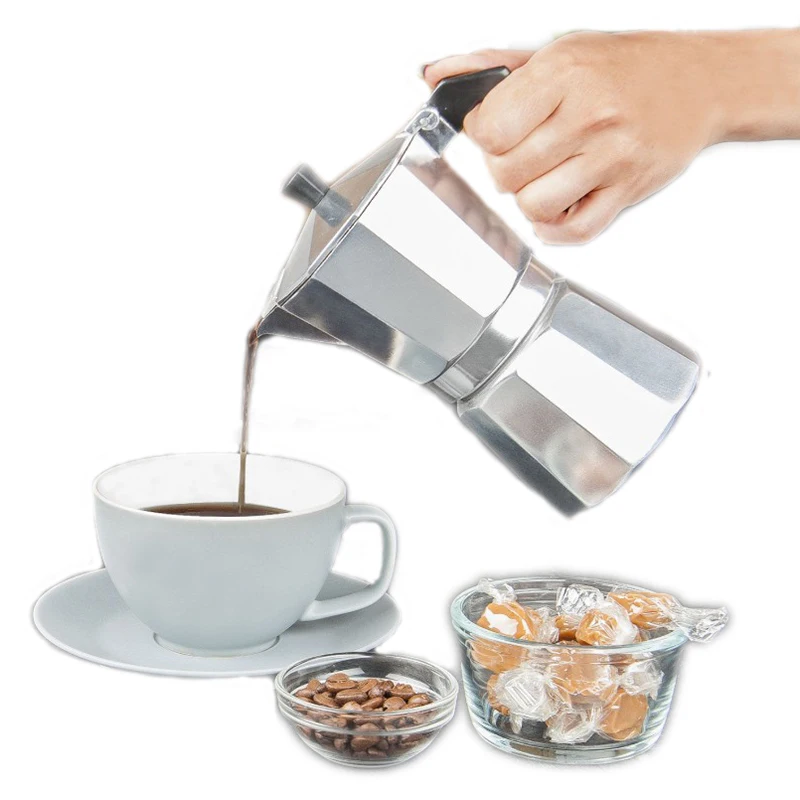 Cafetière à expresso en aluminium, cafetière à latte, cafetière italienne Moka, cafetière à percolation, 1 tasse/3 tasses/6 tasses, cafetière à poser sur le réchaud