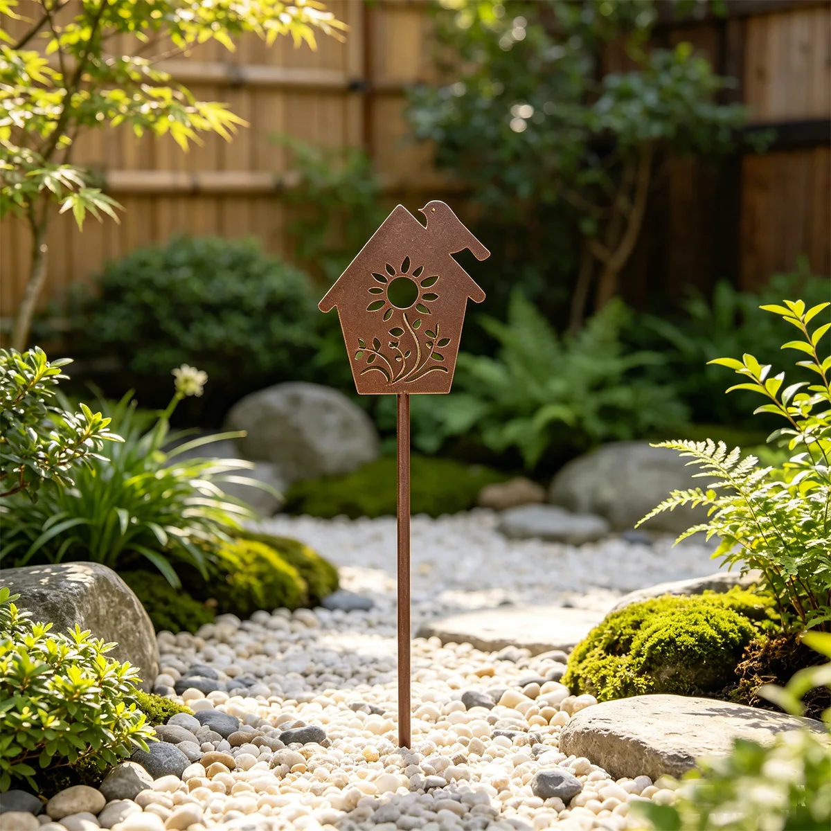 1 piquet décoratif de jardin en fer forgé, style campagnard, piquet décoratif de jardin en forme de nichoir, design nichoir, idéal pour la décoration de jardin et de terrasse, décoration de jardin, idéal pour les décorations d'extérieur