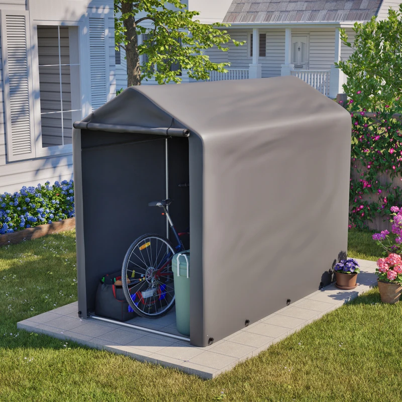 Abri de jardin pour vélos, 187x100x160 cm, abri de jardin résistant aux intempéries avec structure en acier, abri de rangement gris foncé pour vélos, outils de jardin et accessoires – idéal pour balcon, terrasse et jardin