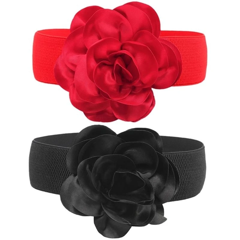 49MC fleur ceinture élastique fleur ceinture décorative large robe ceinture extensible ceinture fleur taille ceinture pour robe